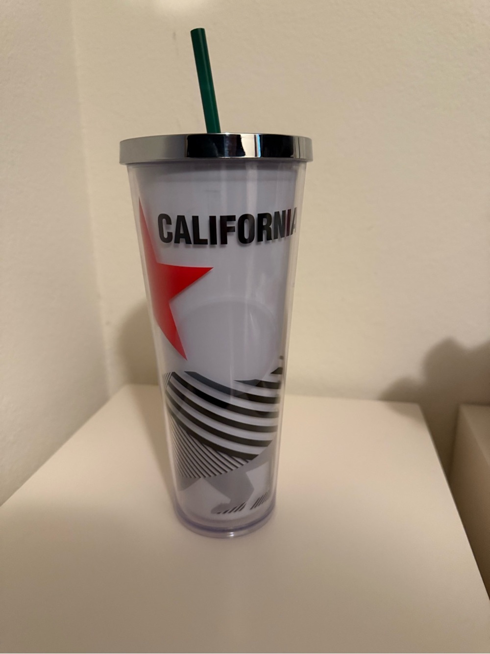 Starbucks White California Tumbler with Red Star and Green Straw